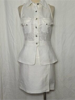 Vintage Gattinoni Fortune White Quilted Peplum Top- Classic Women's Skirt